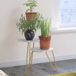 Wohnen Telefontische*Blumenständer in heller Marmoroptik - Botanios