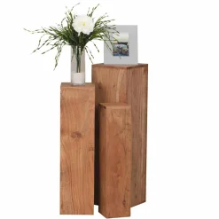 Wohnen Blumensäulen Set Vislan aus Holz massiv Akazie (dreiteilig)