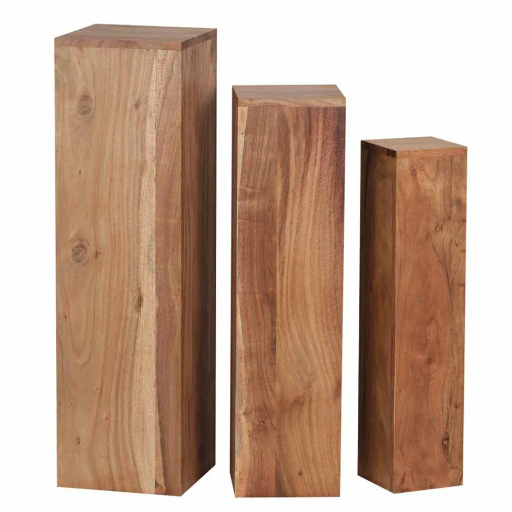 Wohnen Blumensäulen Set Vislan aus Holz massiv Akazie (dreiteilig)