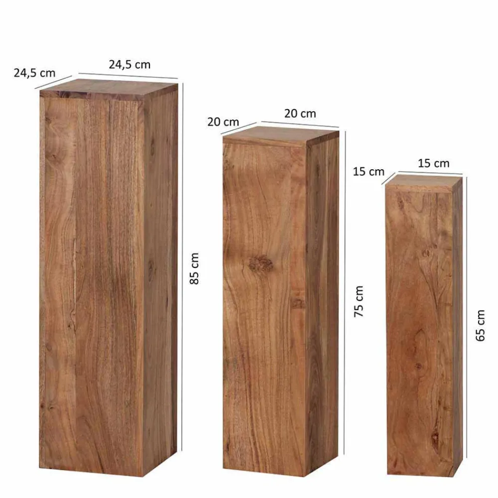 Wohnen Blumensäulen Set Vislan aus Holz massiv Akazie (dreiteilig)