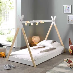 Kinder Wohnen Bodentiefes Kinderbett 90x200 im Zelt Design - Flyma