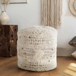 Wohnen Boho Sitzhocker in Cremeweiß - Gloria