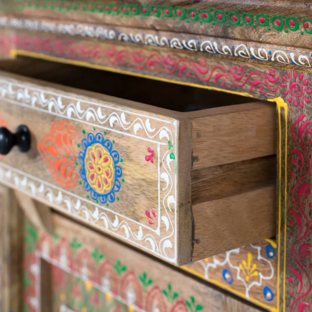 Wohnen Nachttische*Boho Style Nachtschrank aus Mangoholz - Klapan