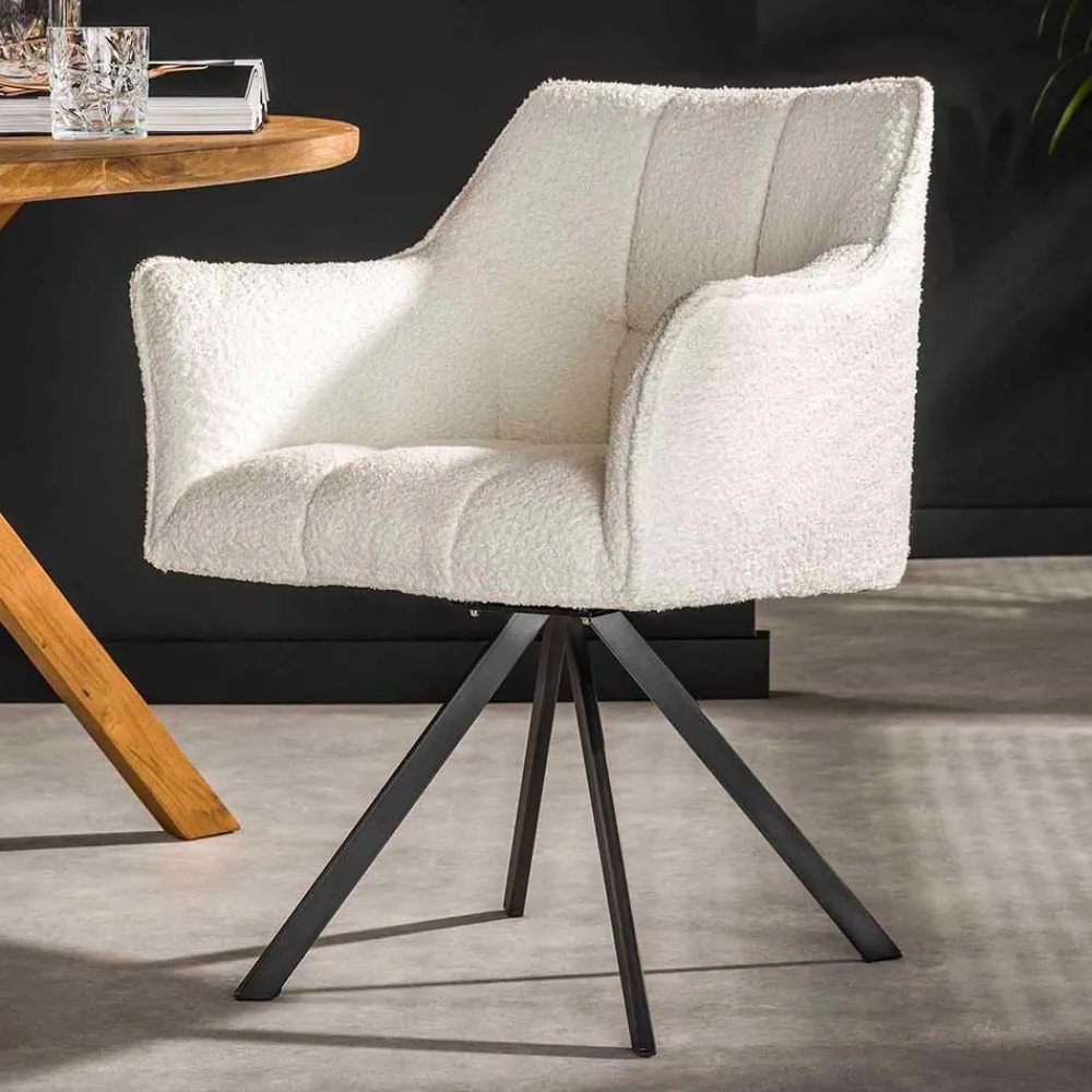 Wohnen Boucle Armlehnenstuhl in Creme - drehbar - Tobrina (2er Set)