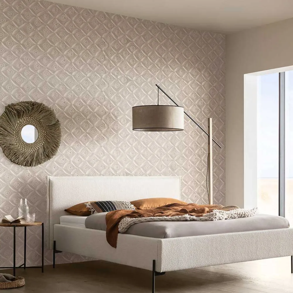 Wohnen Boucle Stoffbett in Creme Weiß - Fontana