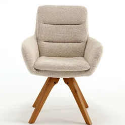 Wohnen Wohnzimmerstühle*Boucle Tischsessel mit Holz Drehgestell - Corpus (2er Set)