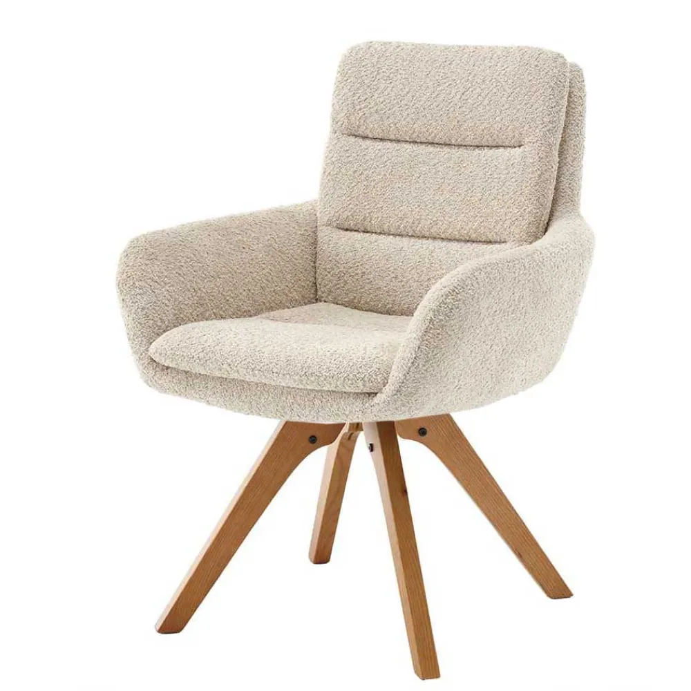 Wohnen Wohnzimmerstühle*Boucle Tischsessel mit Holz Drehgestell - Corpus (2er Set)