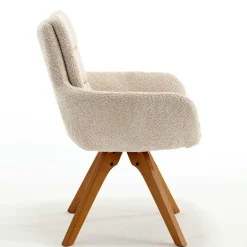 Wohnen Wohnzimmerstühle*Boucle Tischsessel mit Holz Drehgestell - Corpus (2er Set)