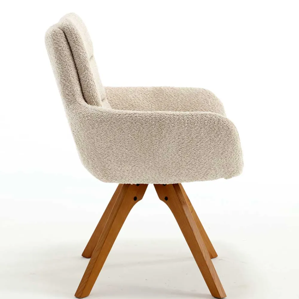 Wohnen Wohnzimmerstühle*Boucle Tischsessel mit Holz Drehgestell - Corpus (2er Set)