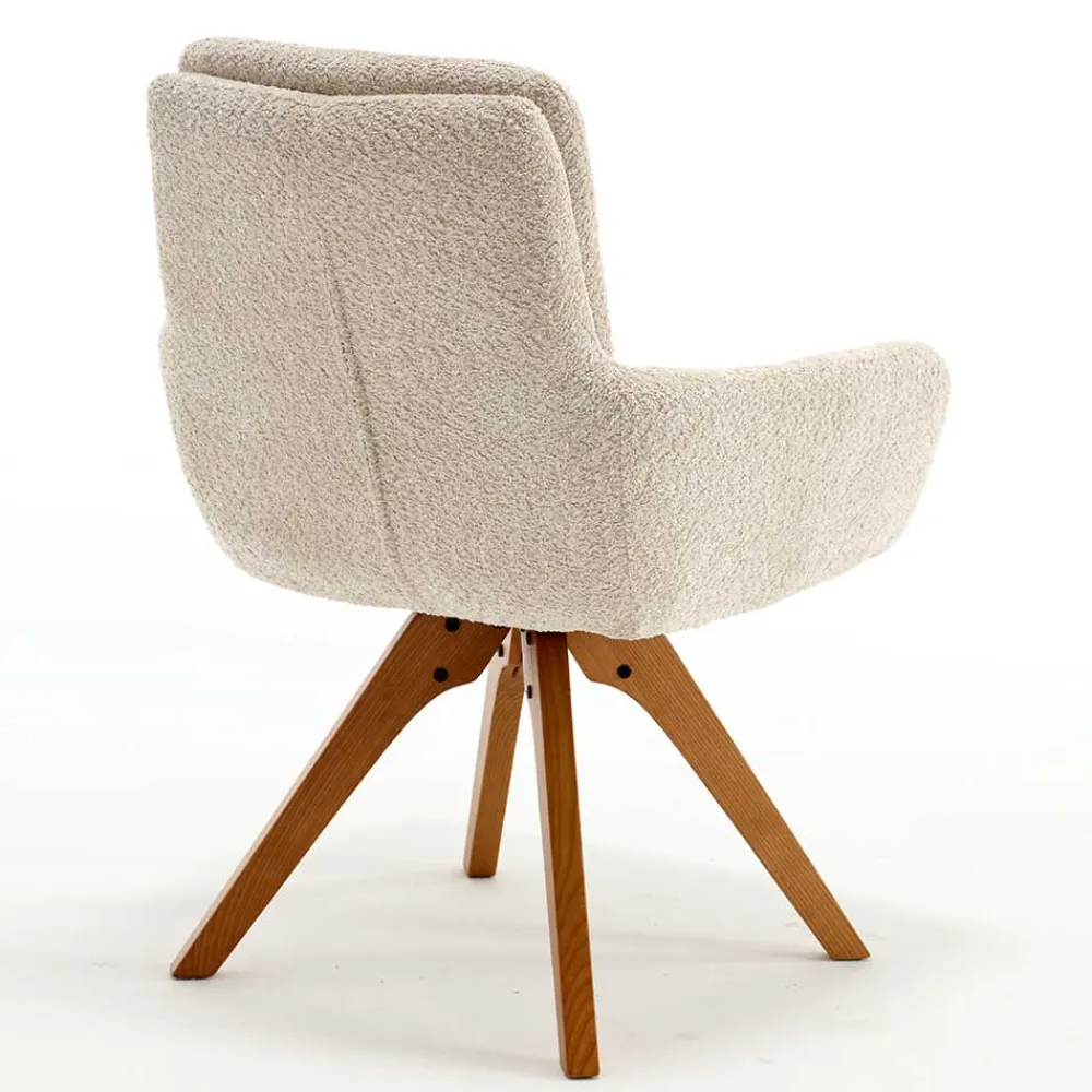 Wohnen Wohnzimmerstühle*Boucle Tischsessel mit Holz Drehgestell - Corpus (2er Set)
