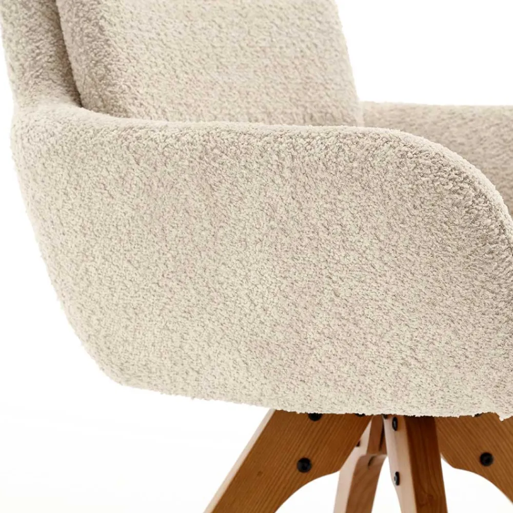Wohnen Wohnzimmerstühle*Boucle Tischsessel mit Holz Drehgestell - Corpus (2er Set)