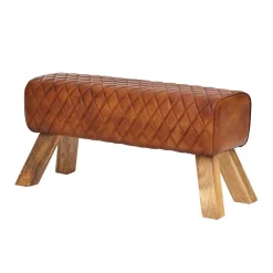 Wohnen Braune Polsterbank mit Leder in Rautensteppung - Avetha