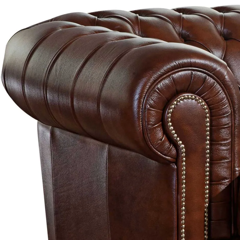 Wohnen Chesterfield Möbel|Küchen-Essgruppen*Braune Polstergarnitur aus Echtleder - Pluna (dreiteilig)