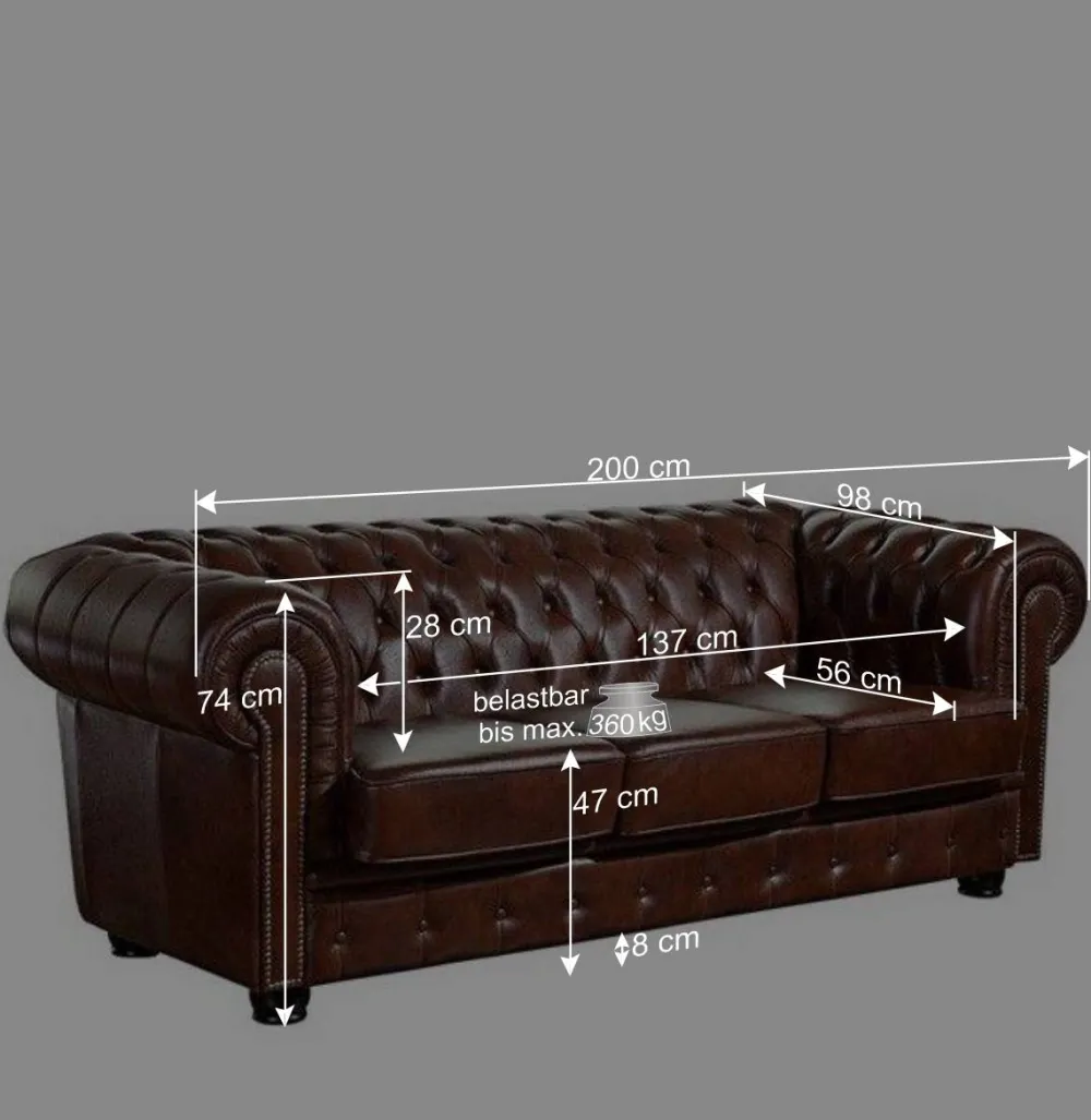 Wohnen Chesterfield Möbel|Küchen-Essgruppen*Braune Polstergarnitur aus Echtleder - Pluna (dreiteilig)