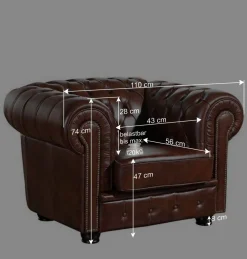 Wohnen Chesterfield Möbel|Küchen-Essgruppen*Braune Polstergarnitur aus Echtleder - Pluna (dreiteilig)