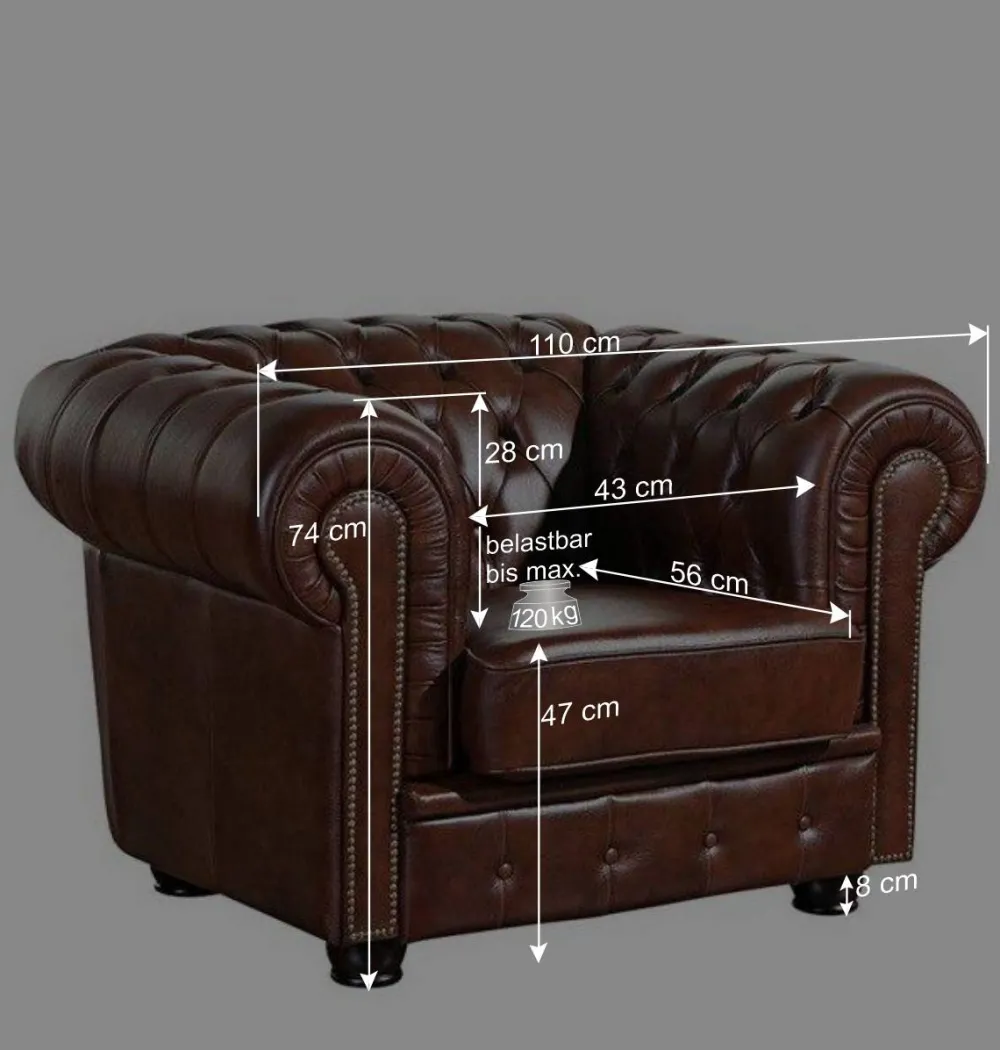 Wohnen Chesterfield Möbel|Küchen-Essgruppen*Braune Polstergarnitur aus Echtleder - Pluna (dreiteilig)