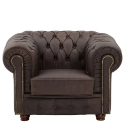 Wohnen Braune Möbel|Sessel & Hocker*Brauner Chesterfieldsessel mit Lederbezug - Pluna