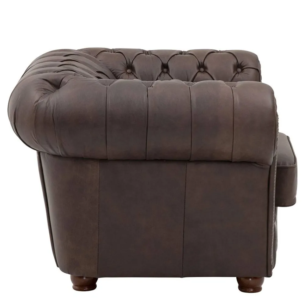 Wohnen Braune Möbel|Sessel & Hocker*Brauner Chesterfieldsessel mit Lederbezug - Pluna