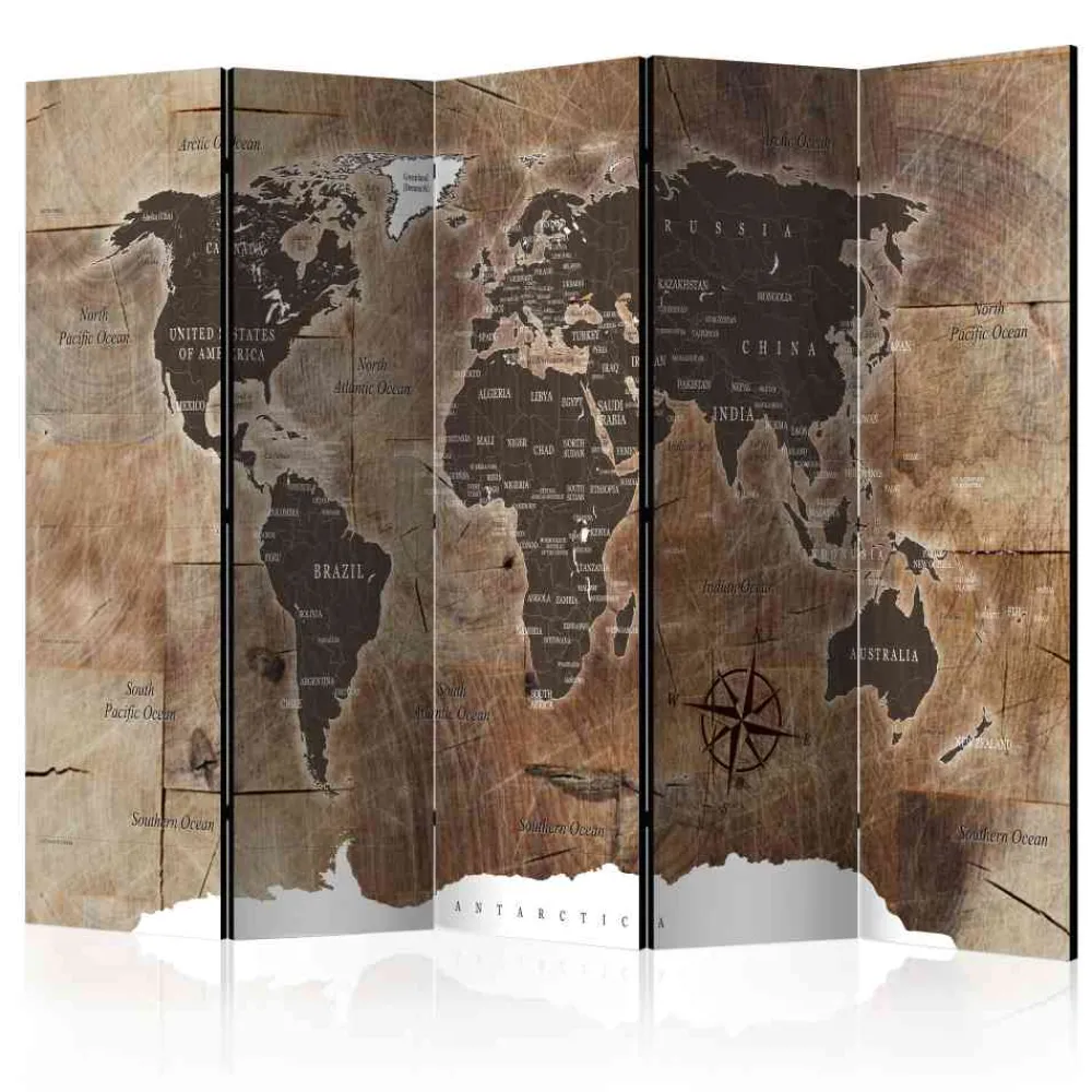 Wohnen Braune Möbel|Paravents*Brauner Design-Paravent Motiv Weltkarte - Lexiago