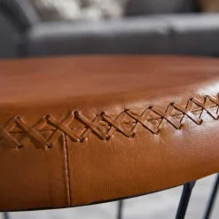 Wohnen Sessel & Hocker|Barhocker*Brauner Lederhocker mit rundem Sitz - Cintago