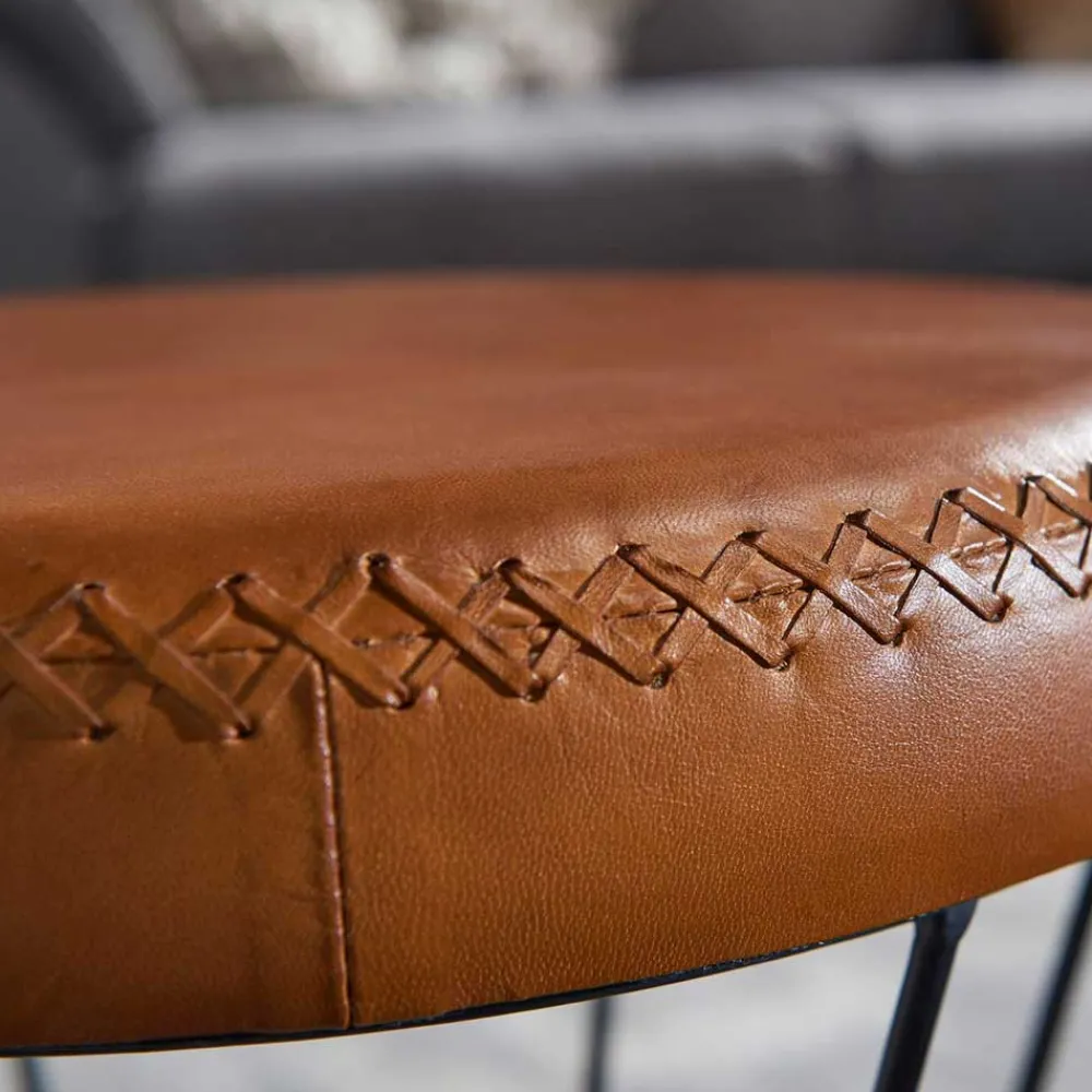 Wohnen Sessel & Hocker|Barhocker*Brauner Lederhocker mit rundem Sitz - Cintago