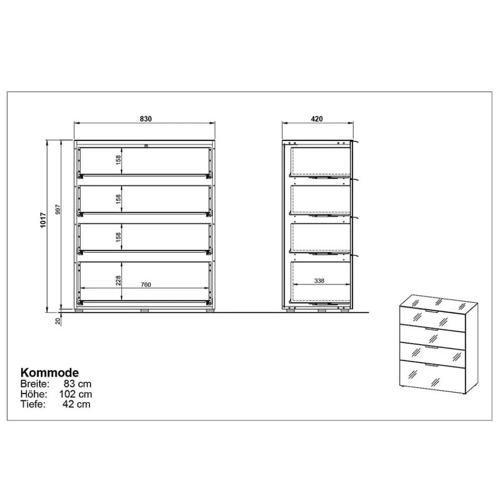 Wohnen Breite Hochkommode in Hellgrau - Aquara