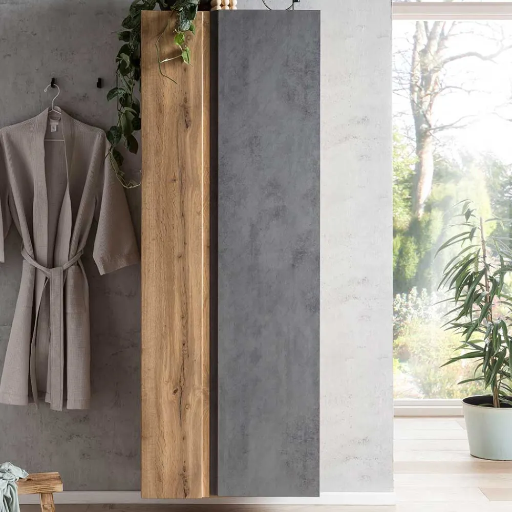 Wohnen Graue Möbel|Badschränke*Breiter Badhochschrank mit Doppeltür - Mia