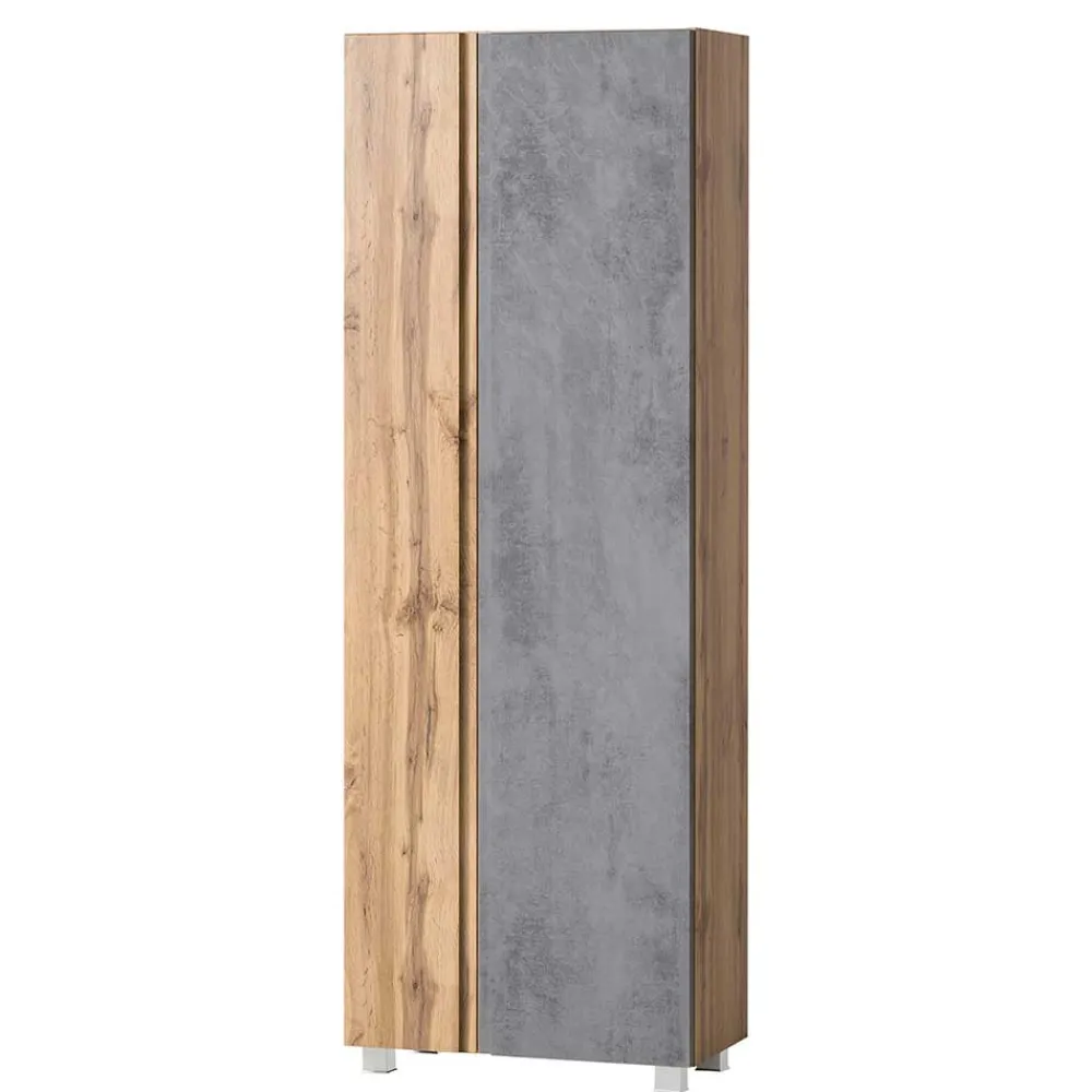 Wohnen Graue Möbel|Badschränke*Breiter Badhochschrank mit Doppeltür - Mia