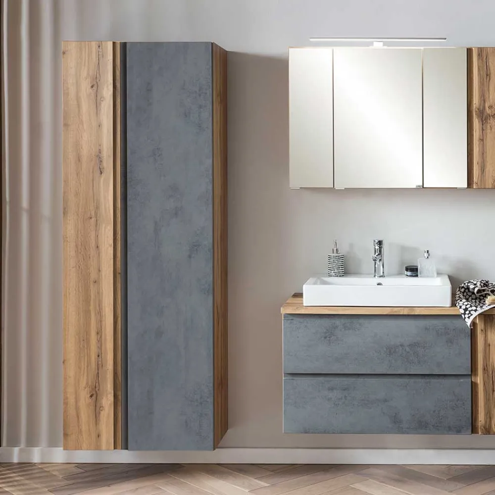 Wohnen Graue Möbel|Badschränke*Breiter Badhochschrank mit Doppeltür - Mia