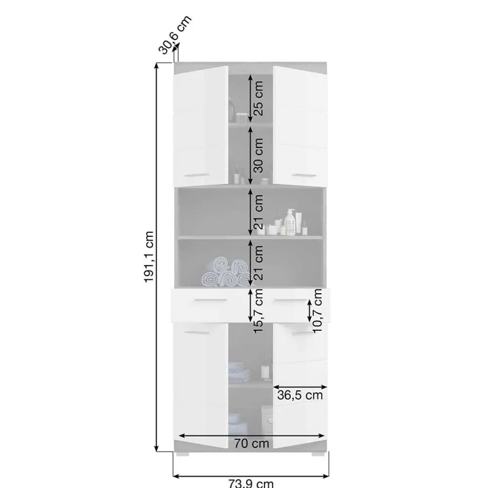 Wohnen Breiter Hochschrank fürs Bad 74x191x31 cm - Nancys