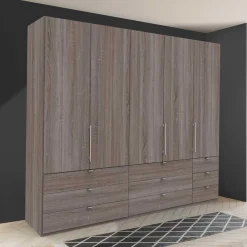 Wohnen Breiter Kleiderschrank in Eiche Dunkel - Crenba