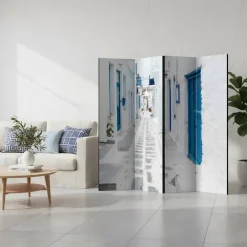 Wohnen Paravents|Wohnzimmer-Regale*Breiter Raumtrenner in Weiß & Blau - Malta
