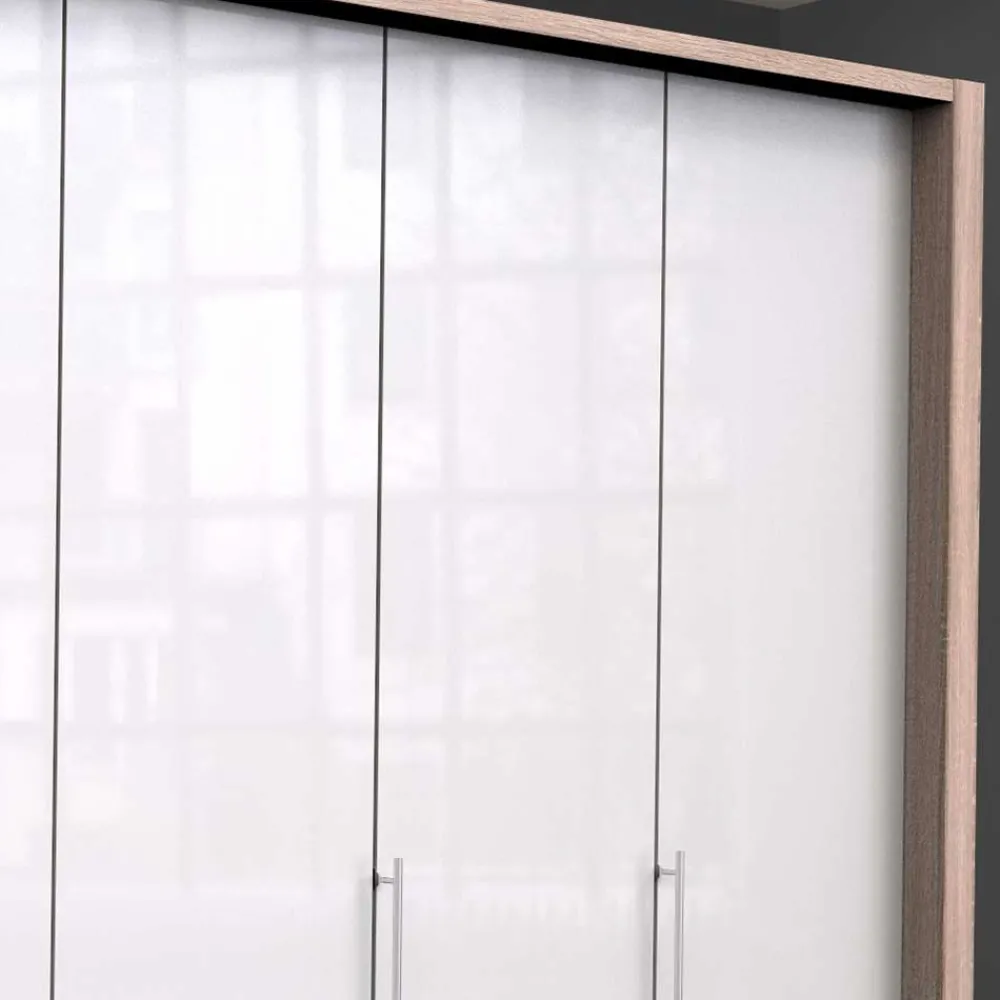 Wohnen Breiter Schlafzimmerschrank mit weißer Glasfront - Bosays