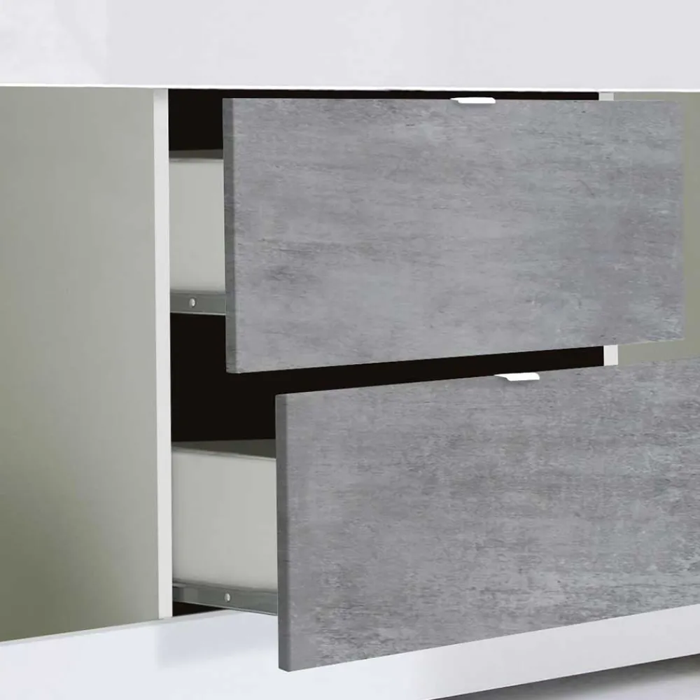 Wohnen Breites TV Board in Weiß HG & Betonoptik - Narandu