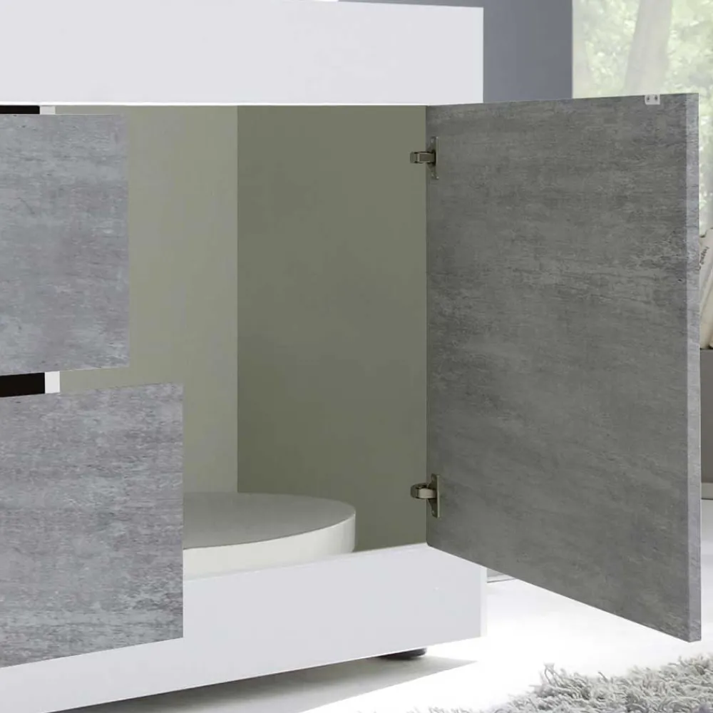 Wohnen Breites TV Board in Weiß HG & Betonoptik - Narandu