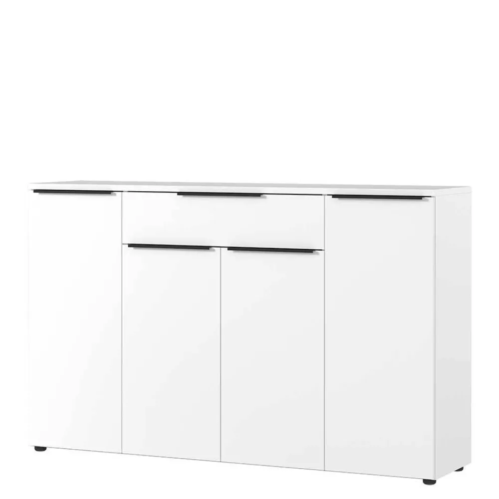 Wohnen Weiße Möbel|Küchenschränke*Büro Highboard in Weiß mit schwarzen Griffen - Sparkle