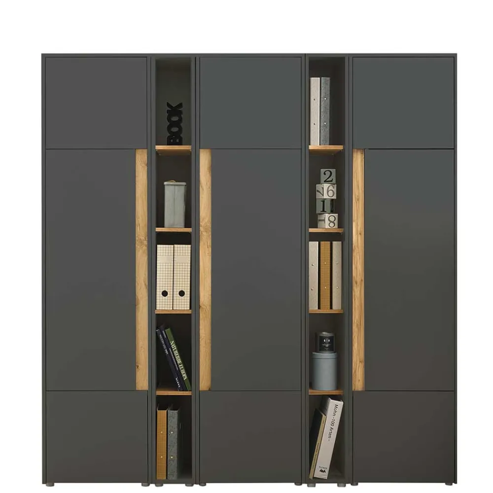 Wohnen Büro Schrank- und Regalwand Set - Ahilav (fünfteilig)