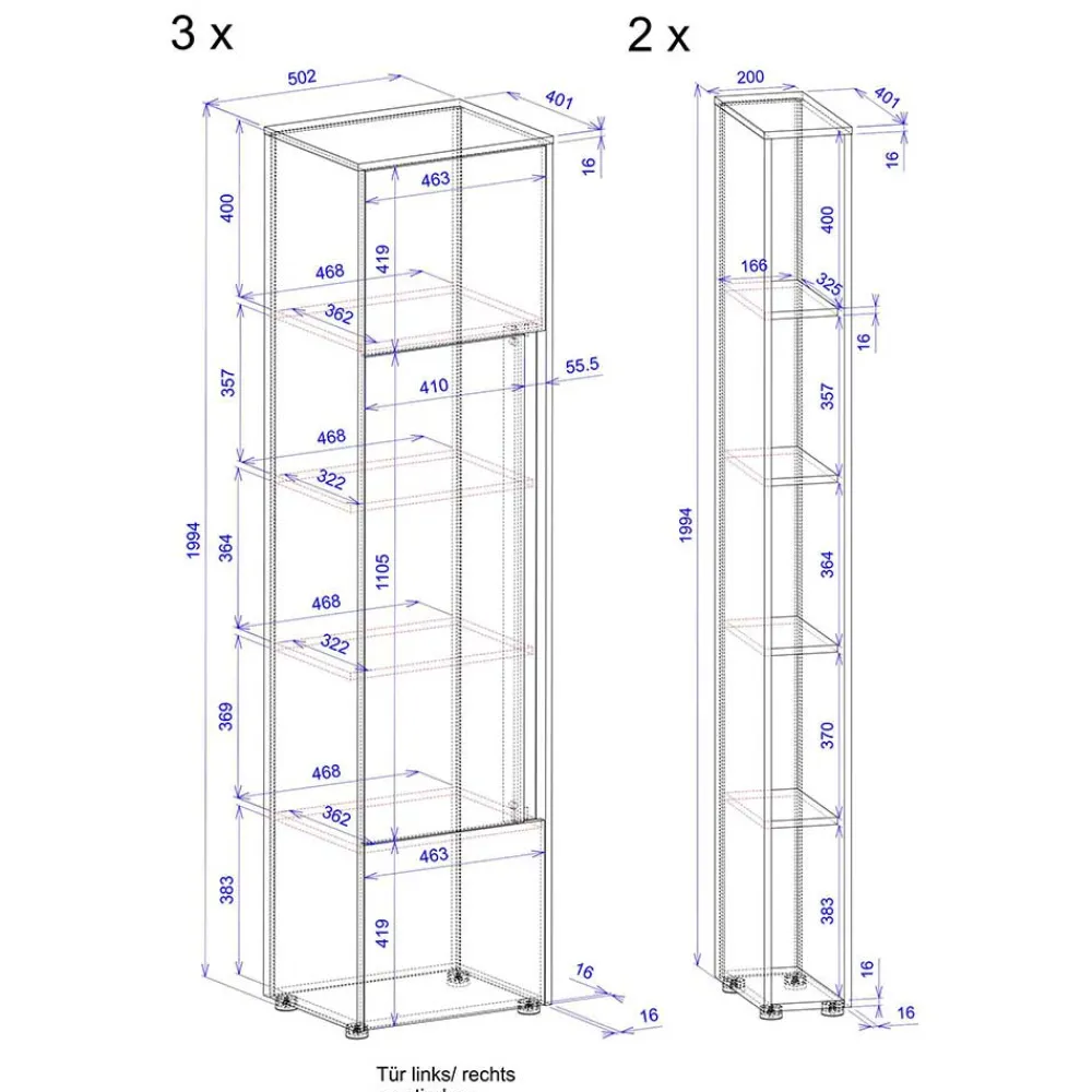 Wohnen Büro Schrank- und Regalwand Set - Ahilav (fünfteilig)
