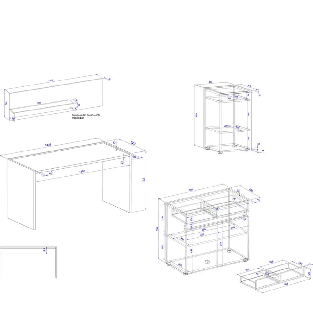 Wohnen Home Office Möbel|Büro Komplett*Büromöbel Kombination modern - Nonessia (vierteilig)