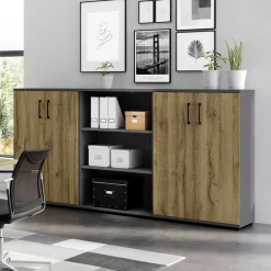 Wohnen Büroschränke*Büroschrank in Wildeiche NB & Dunkelgrau - Disgano I