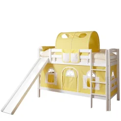 Kinder Wohnen Buche Doppelhochbett in Weiß & Gelb - Linus