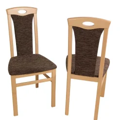 Wohnen Buche Stühle mit Strukturstoff Masuza in Mocca Braun meliert (2er Set)