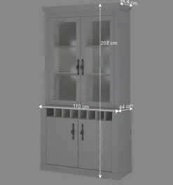 Wohnen Küchenschränke|Esszimmer-Vitrinen*Buffet Vitrine in weißer Holzoptik Pinie - Liancos