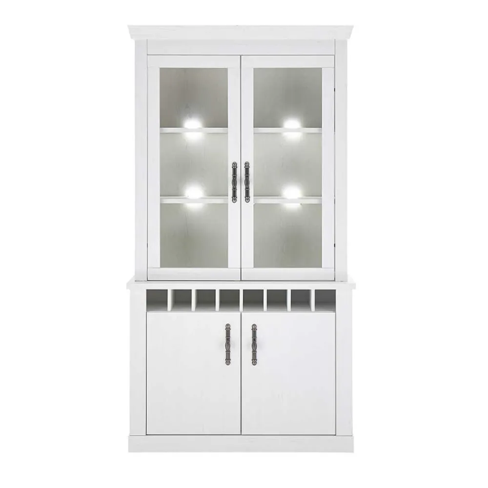 Wohnen Küchenschränke|Esszimmer-Vitrinen*Buffet Vitrine in weißer Holzoptik Pinie - Liancos