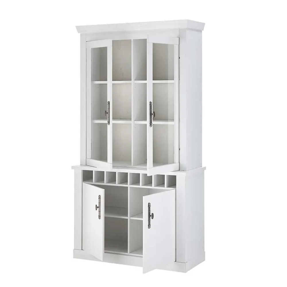 Wohnen Küchenschränke|Esszimmer-Vitrinen*Buffet Vitrine in weißer Holzoptik Pinie - Liancos