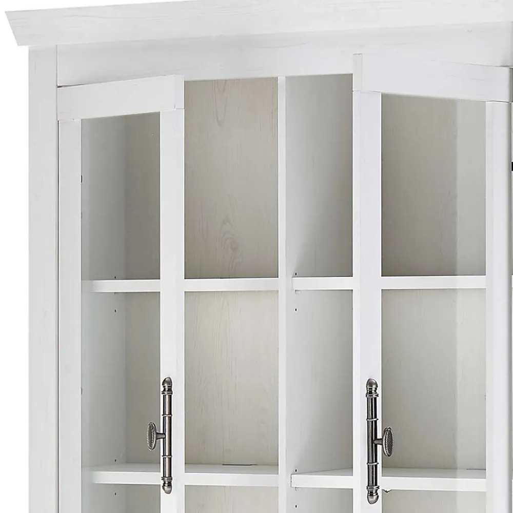 Wohnen Küchenschränke|Esszimmer-Vitrinen*Buffet Vitrine in weißer Holzoptik Pinie - Liancos