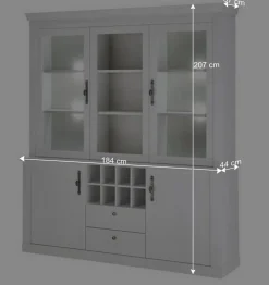 Wohnen Küchenschränke|Esszimmer-Vitrinen*Buffetschrank Vitrine in weißer Holzoptik Pinie - Liancos