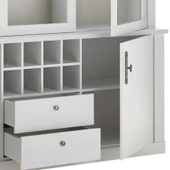 Wohnen Küchenschränke|Esszimmer-Vitrinen*Buffetschrank Vitrine in weißer Holzoptik Pinie - Liancos