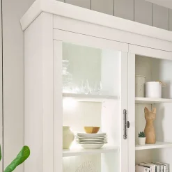 Wohnen Küchenschränke|Esszimmer-Vitrinen*Buffetschrank Vitrine in weißer Holzoptik Pinie - Liancos