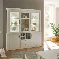 Wohnen Küchenschränke|Esszimmer-Vitrinen*Buffetschrank Vitrine in weißer Holzoptik Pinie - Liancos